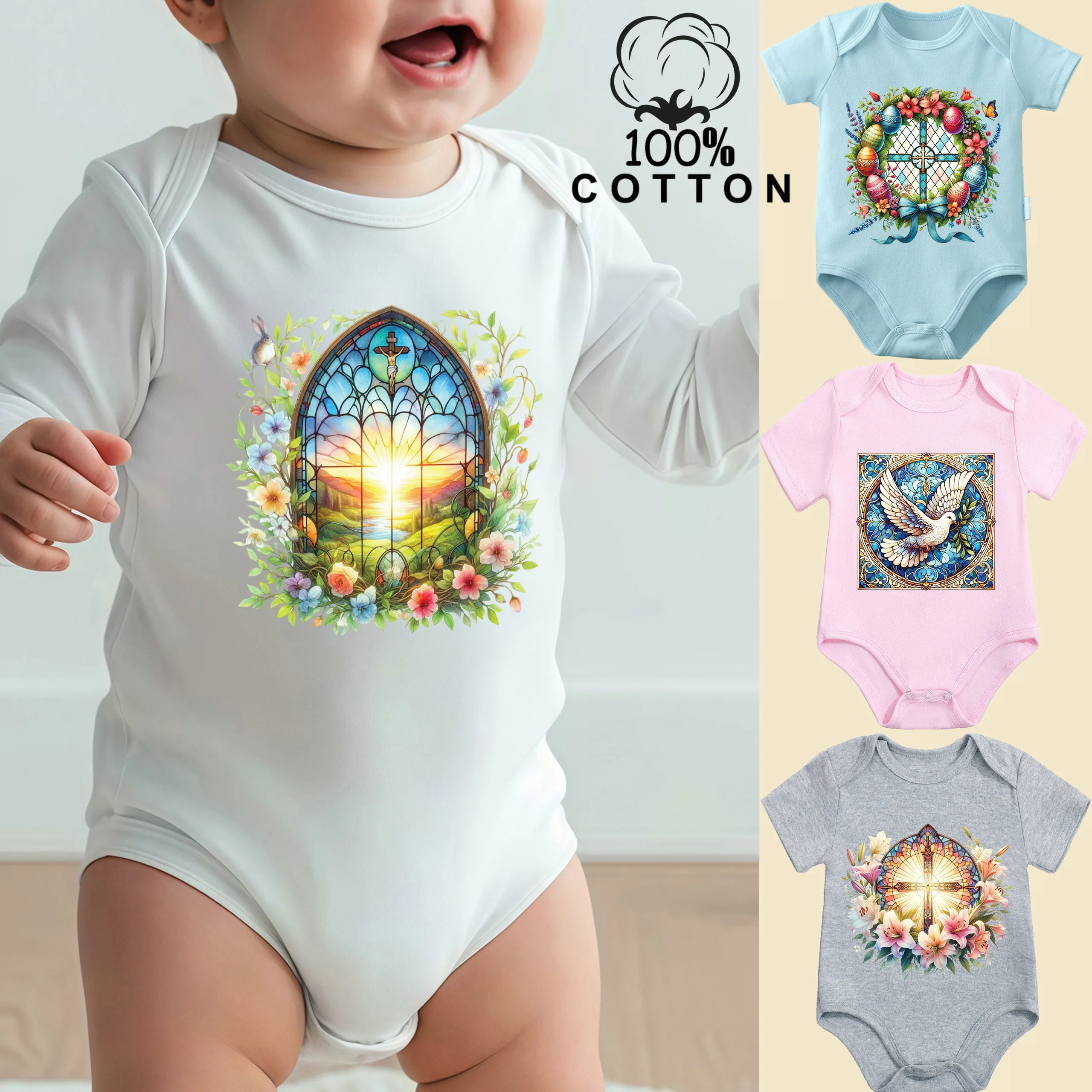 

Комбинезон из 100% хлопка для новорожденных (0-12 месяцев) с принтом на тему Пасхи/Милый детский принт, удобная одежда для малышей