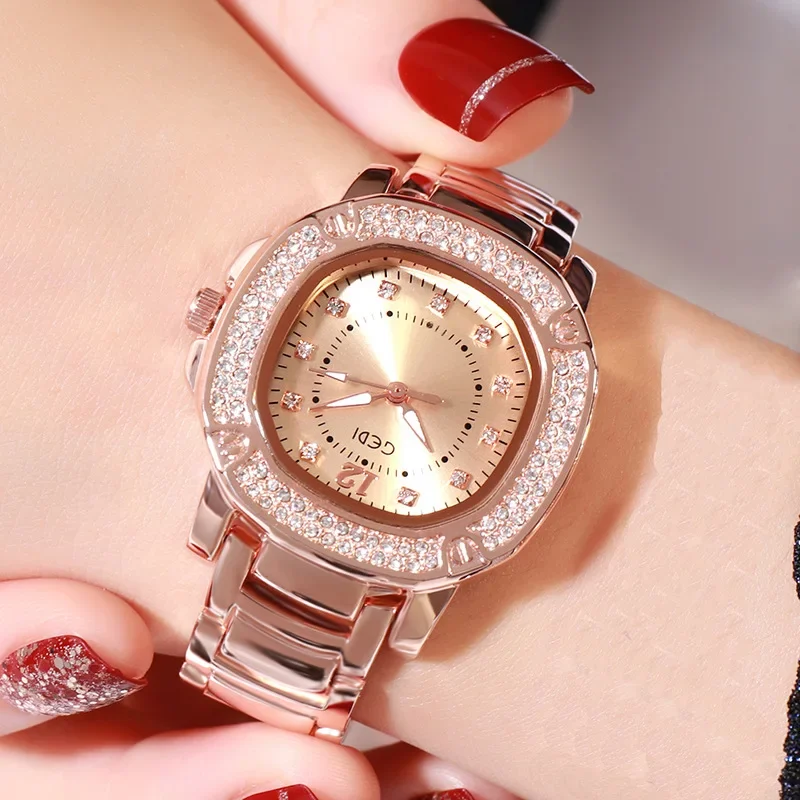 

Fashion GEDI Luxury Top Brand Creative Square Rhinestone Dimond Quartz For Lady Full Stainless Waterproof Dress Gifts Watches