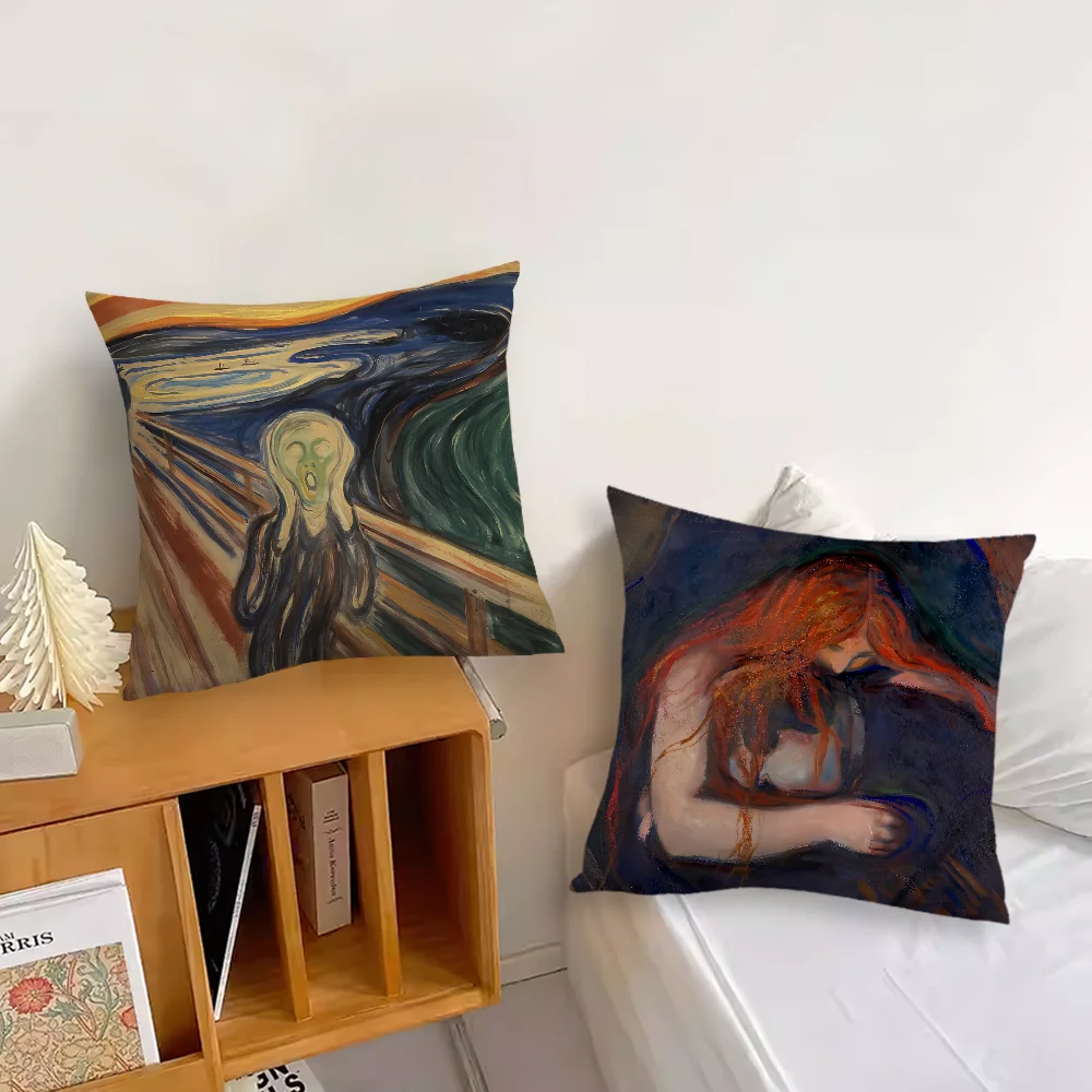 Art Edvard Munch Anxiety cushion cover Sofa Living Room Bedroom Headboard Backrest Cushion Square Cushion Nap Time Pillow Case