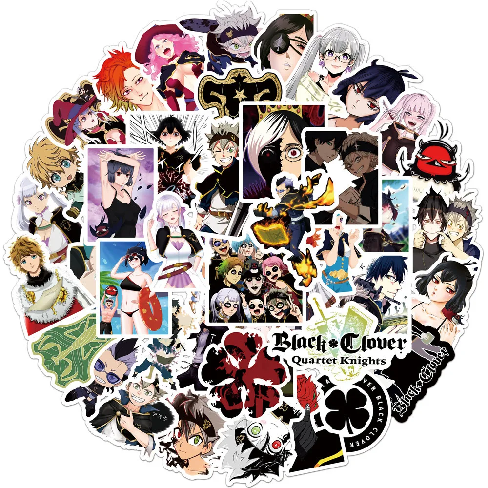 50Pcs Black Clover Cartoon Stickers Vermilion Noell Decals Graffiti DIY Skateboard Phone Laptop Waterproof Sticker for Kid Toys