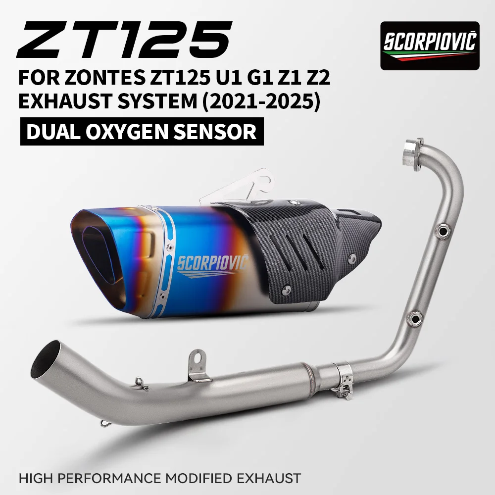 Dual O2 Sensor Front Header Slip On Exhaust K10 Tail Pipe DB Killer Motorcycle Performance Exhaust Parts For ZONTES ZT125 Series