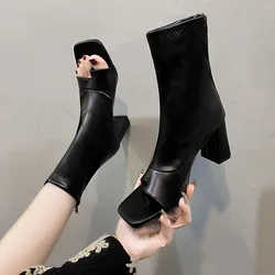 2024 Women's Shoes Summer New Open Toe Sandals Fashion Clip Toe Smoke Tube Boots Flat High Heels Short Boots Tide Botas De Mujer