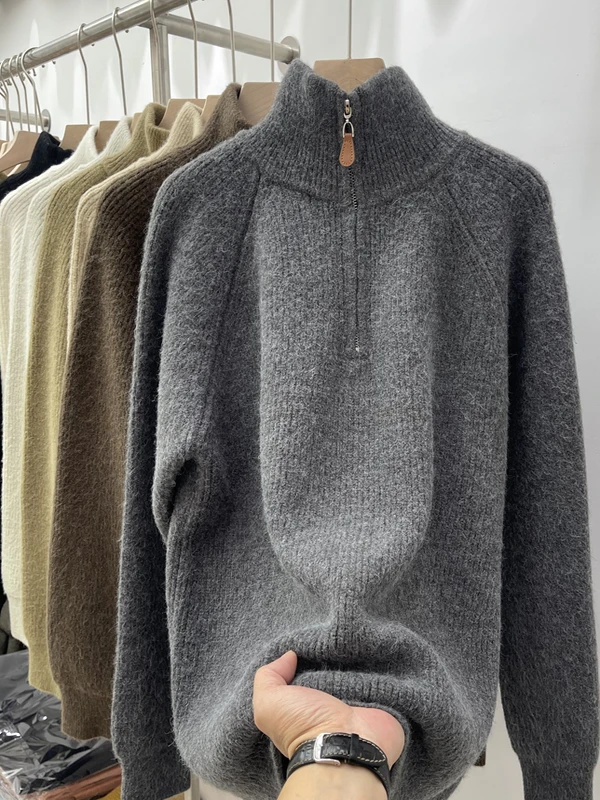

Women's High Collar Sweater f Zip Loose Fit Autumn Winter Knitted Base Layer Top Small Size Friendly Pull over Design
