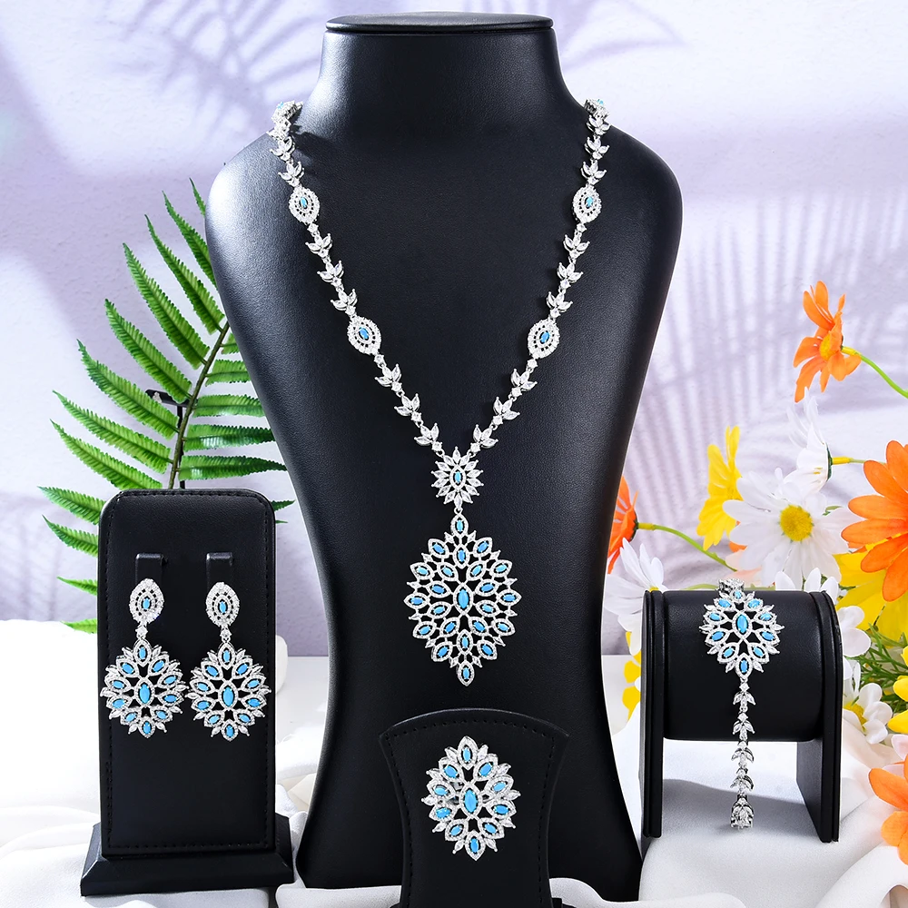 Missvikki Original Luxury Turquoise Necklace Earrings Jewelry Sets For Women Bridal Wedding Russia Dubai Bridal Party Gift