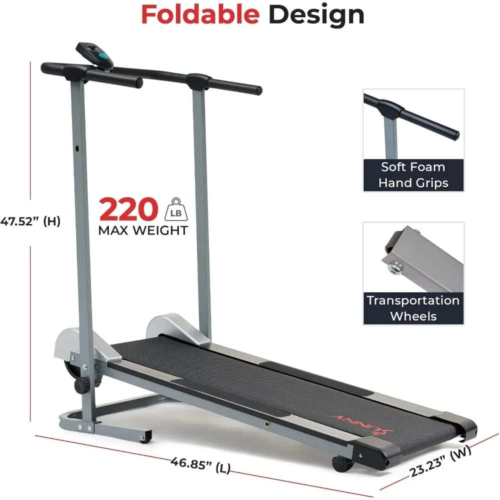 Manual Walking Treadmill, Non-Electric, Fixed Incline, Compact & Foldable Design, Digital Monitor, Non-Slip Surface