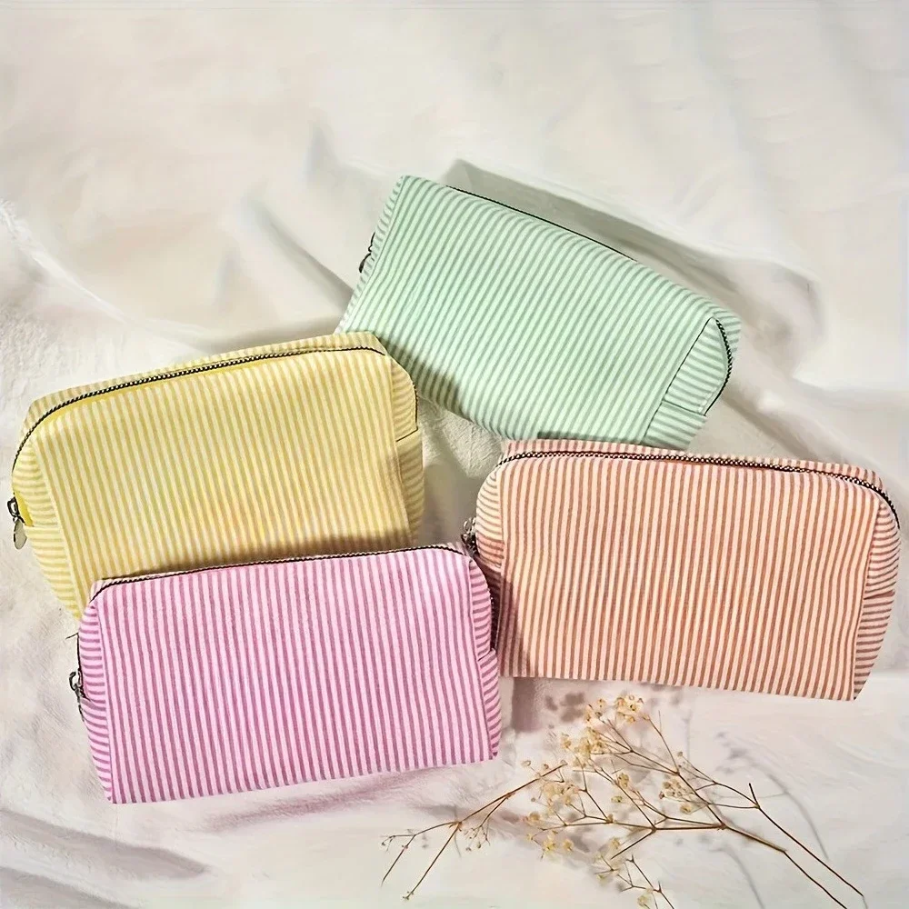 1pc Striped Travel Toiletry Bag -Zippered Makeup Pouch,Cosmetic Organizer for Travel, School, or Home Use, Dorm Room Essentials