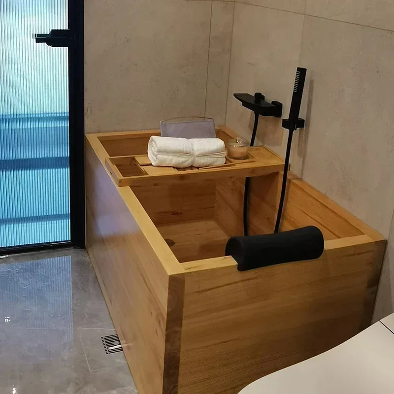 Wooden Bathtub Silicone Folding Cube Barrel Bathtub Square Bath Barrel Oak Bath Barrel Solid Custom Cubetas Bathroom Products