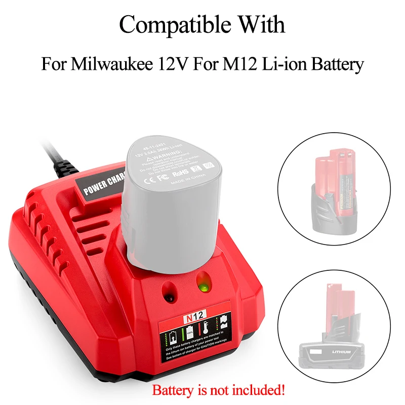 Power Tool Parts Accessories For M12 Lithium Battery Case For Milwaukee 12V Li-ion Cell 48-11-2401 48-11-2402 C12B Charger N12