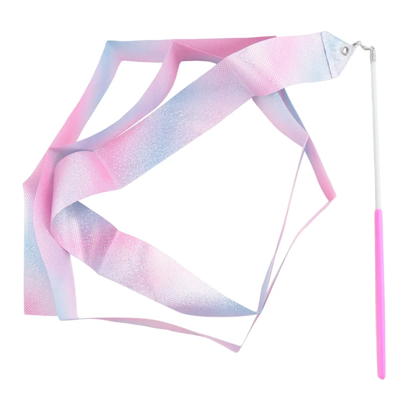 【Flash Sale】2M Flashing Star Gym Ribbons Dance Ribbon Rhythmic Art Gymnastics Ballet Streamer Twirling Rod Rainbow Stick