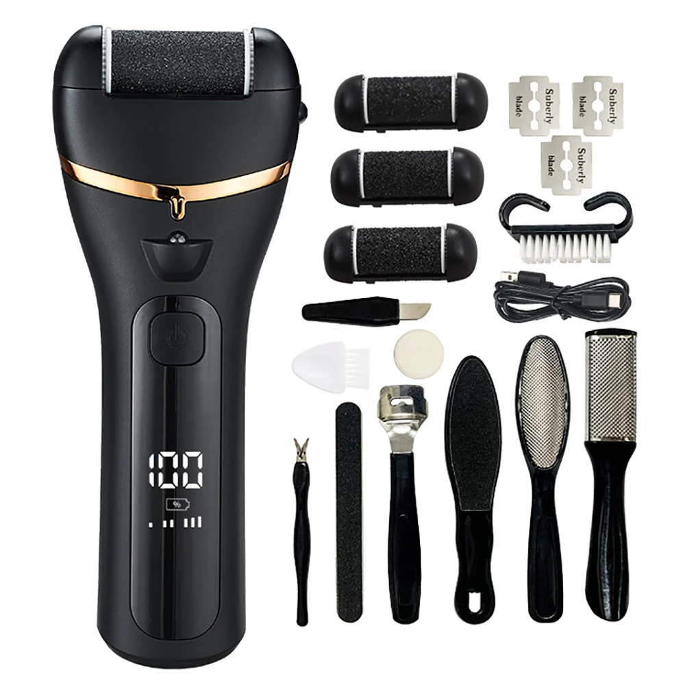Removedor de Callos Eléctrico Profesional, Lima para Pies, Máquina de Pedicura con 3 Cabezales, Velocidades Ajustables, Recargable, Exfoliante para Talones y Piel Muerta