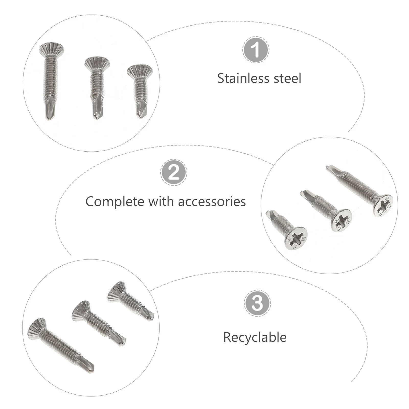 

1 set 2x16 19 25 Stainless Steel Self Drilling Screws Countersunk Head Tek Assortment Anti Slip Drill Tail Wire for Metal
