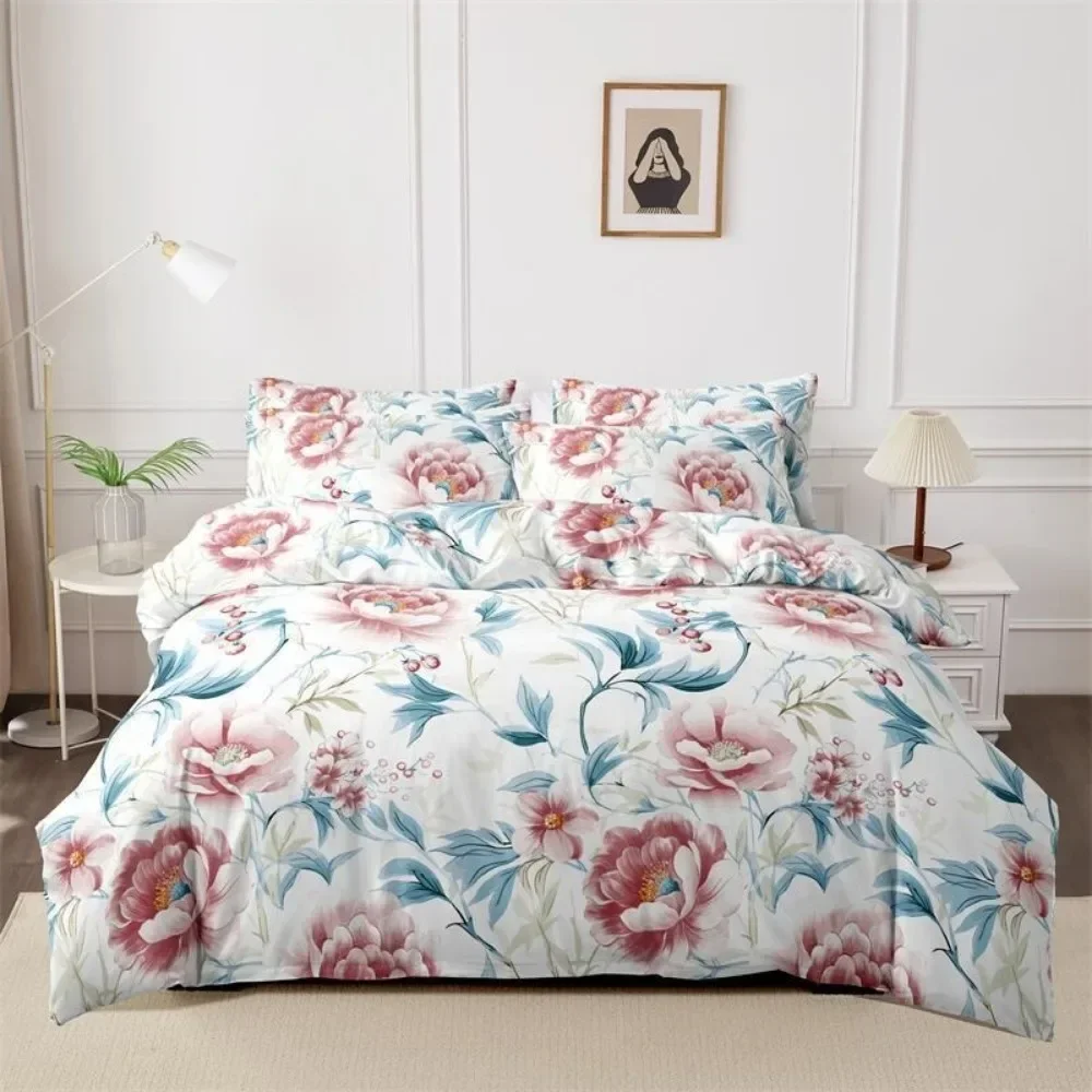 3pcs Printed Brushed Duvet Cover Pillowcase Three Piece Set High Quality Skin Friendly Fabric Bedding Cover (without Bed Sheet)