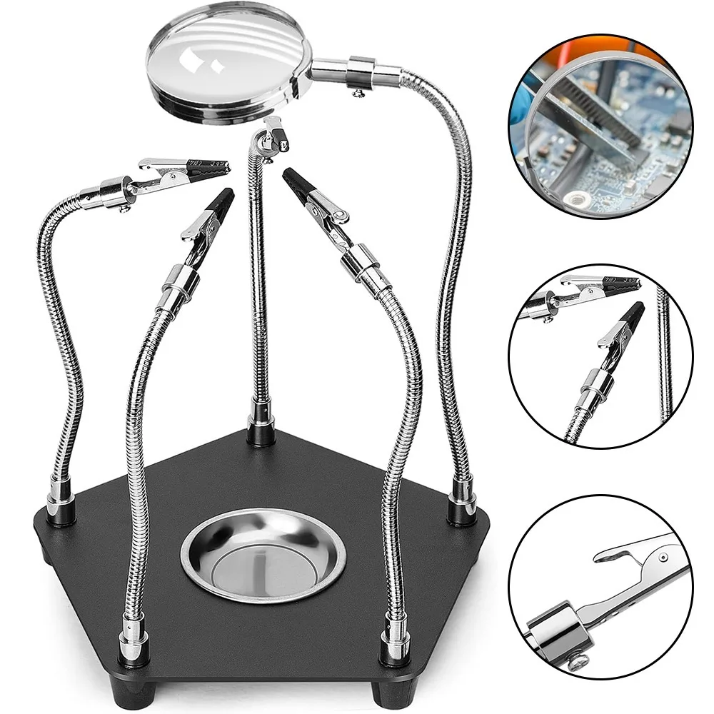 Hilfreiche Dritte-Hand-Lötstation für Reparaturarbeiten, 4 Flexible Schweißkrokodilklemmen und Lupe, für Schweißen, Reparatur, Hobby und DIY