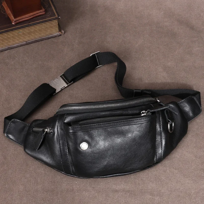 Stylish Men's Large Capacity Leather Waist Bag for Business and Travel