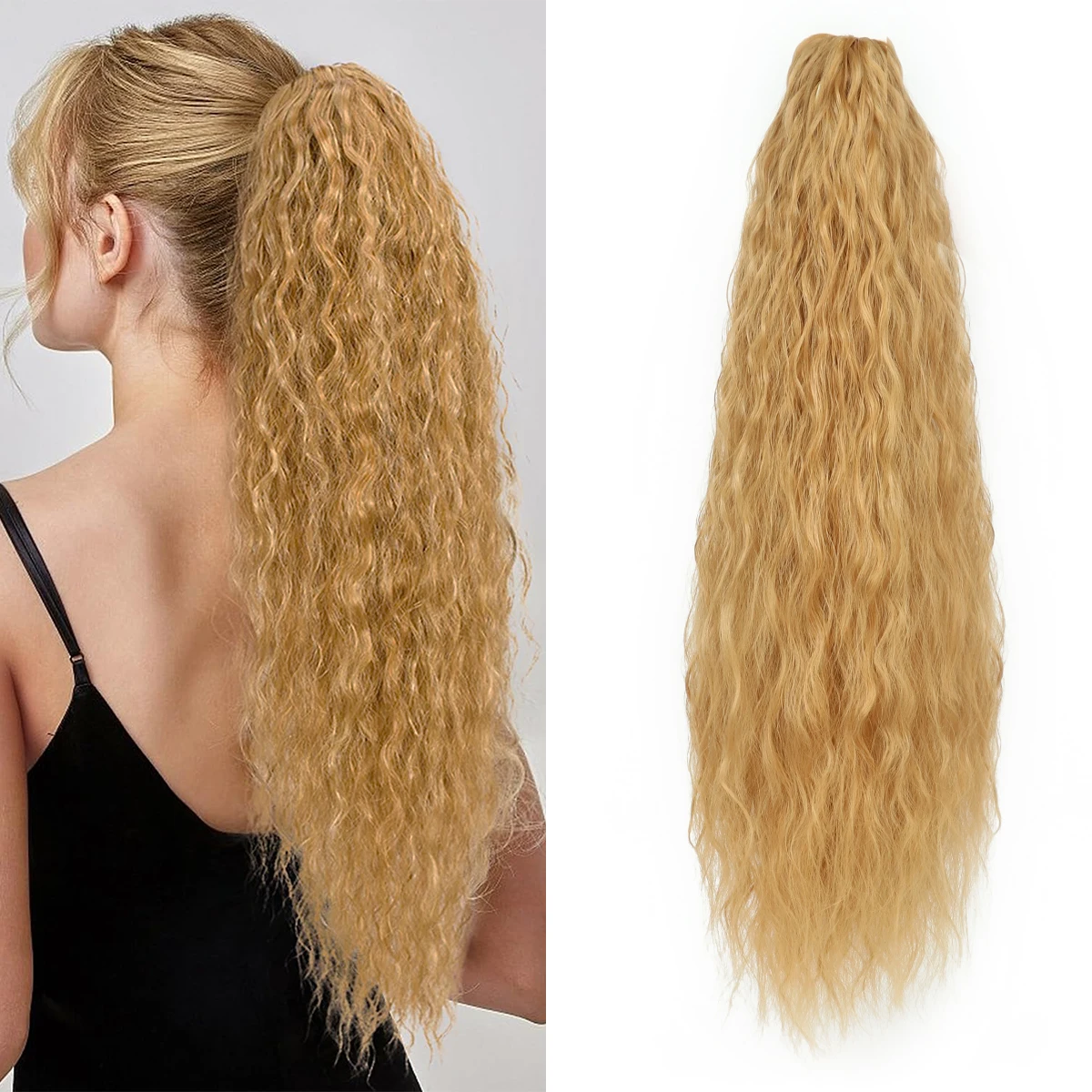 Long Curly Clip-In Ponytail Synthetic Ponytails for Women Black Light Brown Ponytail Clip in Hair Extensions for Daily Cosplay