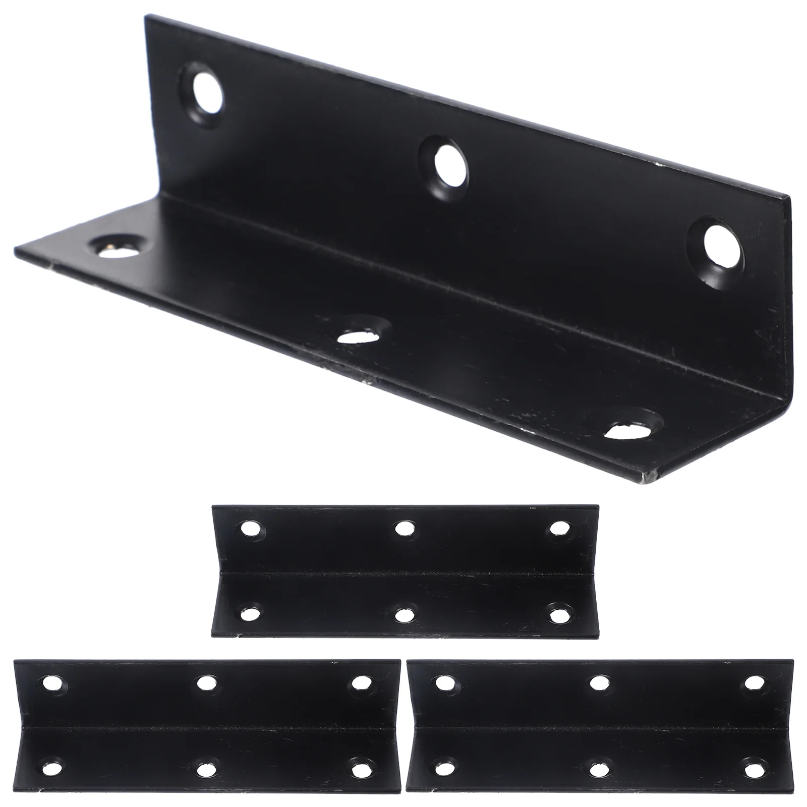 

4 Pcs Black Stainless Steel L shaped Right angle Brackets 2mm Thick 90 degree Fasteners Metal L for Shelves Storage for Wood