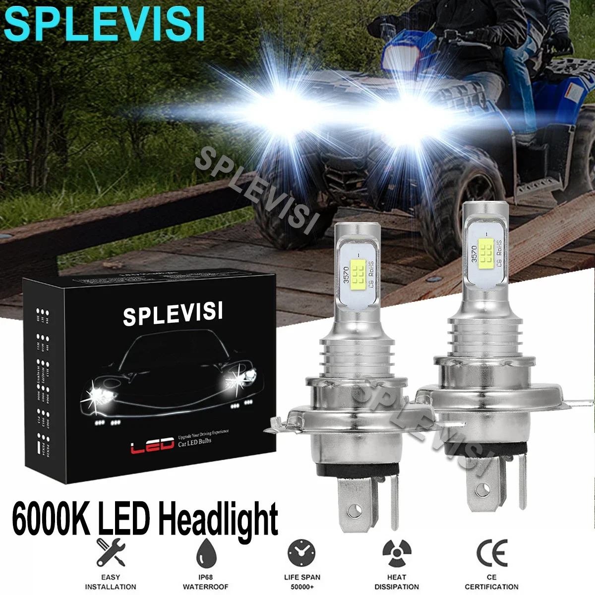 

2x70W Pure White LED Headlights For Polaris Classic 600 2001 2002 2003-2006 700 2001 2002 2003-2006 800 2003 2004