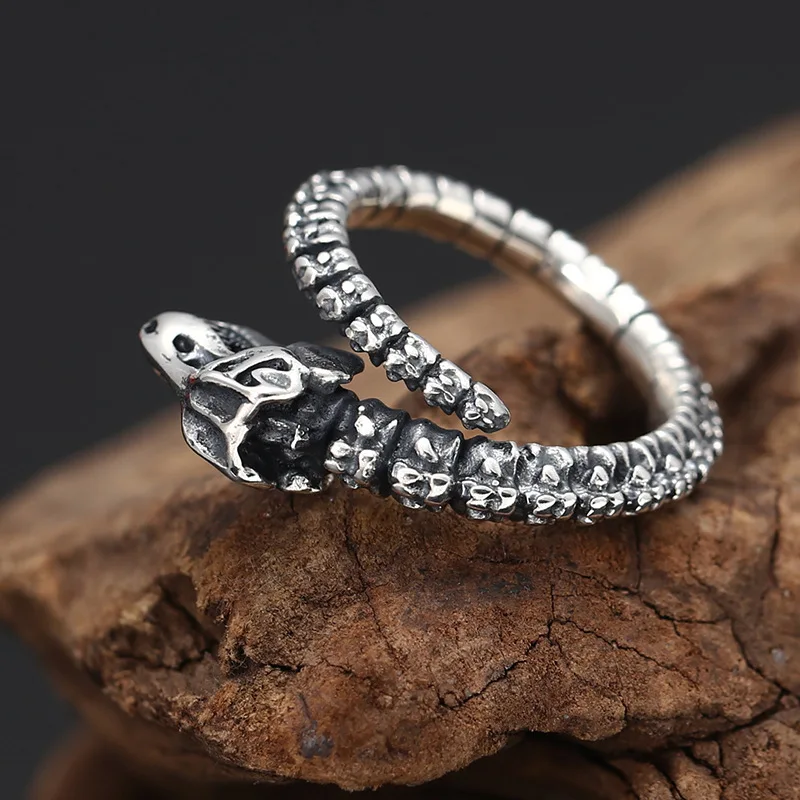 SALONGGFANG 2023 Punk Retro Creative Dinosaur Skeleton Ring Personalized Thai Silver Couple Open Ring Factory