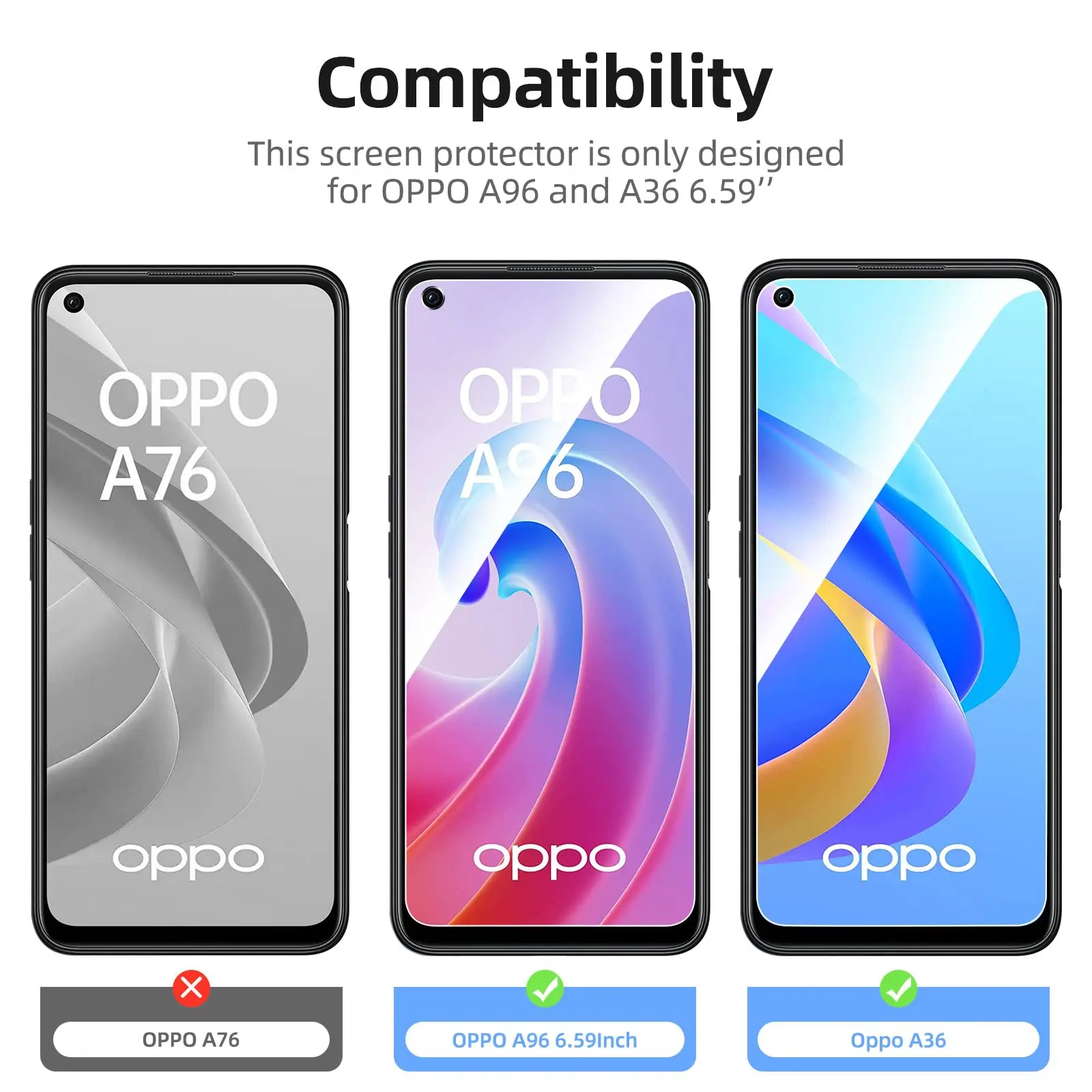 Протектор экрана для OPPO A96, закаленное стекло HD 9H, высокий алюминий, кристально прозрачный, противотехнические