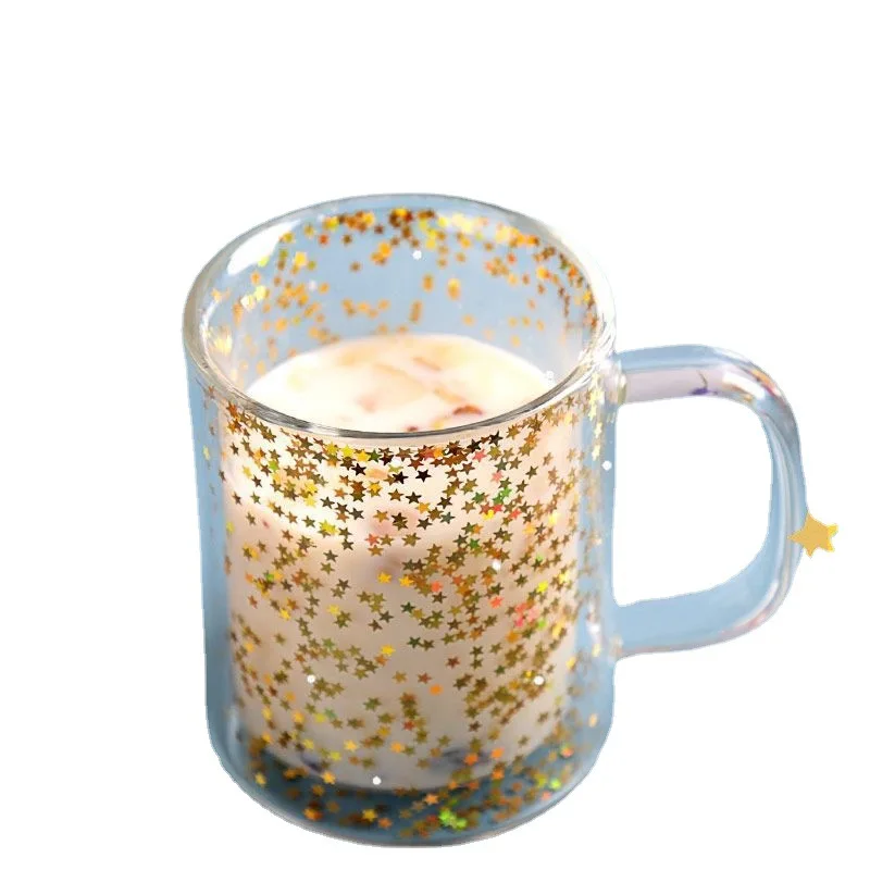 250/280ML Creative Colorful Starlight Sparkling Mug Double Layer Heat Insulation Hot Proof Drink Juice Girl Heart Coffee Cup