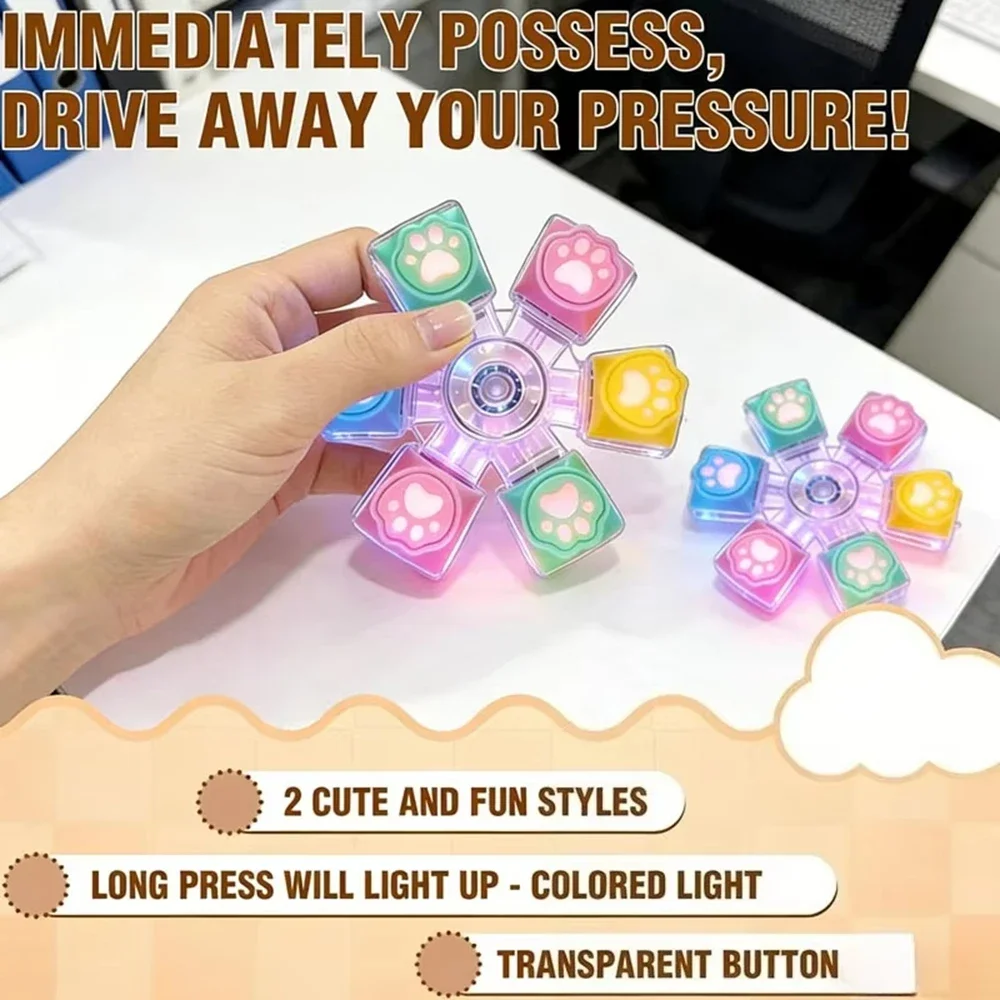 Cat Paw Keycap Keychain Mechanical Keyboard Fidget Spinner Stress Relief Toy Soft Cute Keyring for Office Desk Anxiety Gift
