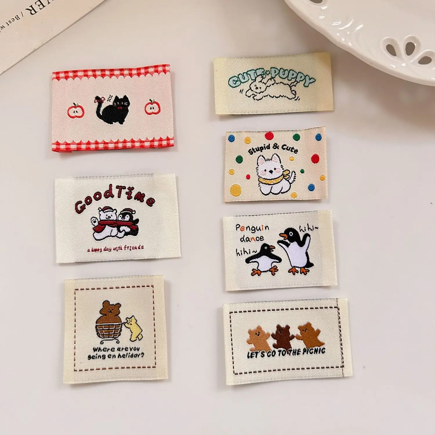 Adorable Korean Style Cartoon DIY Fabric Patches - Cute Cat, Penguin, Bear Embroidered Labels for Clothing & Crafts
