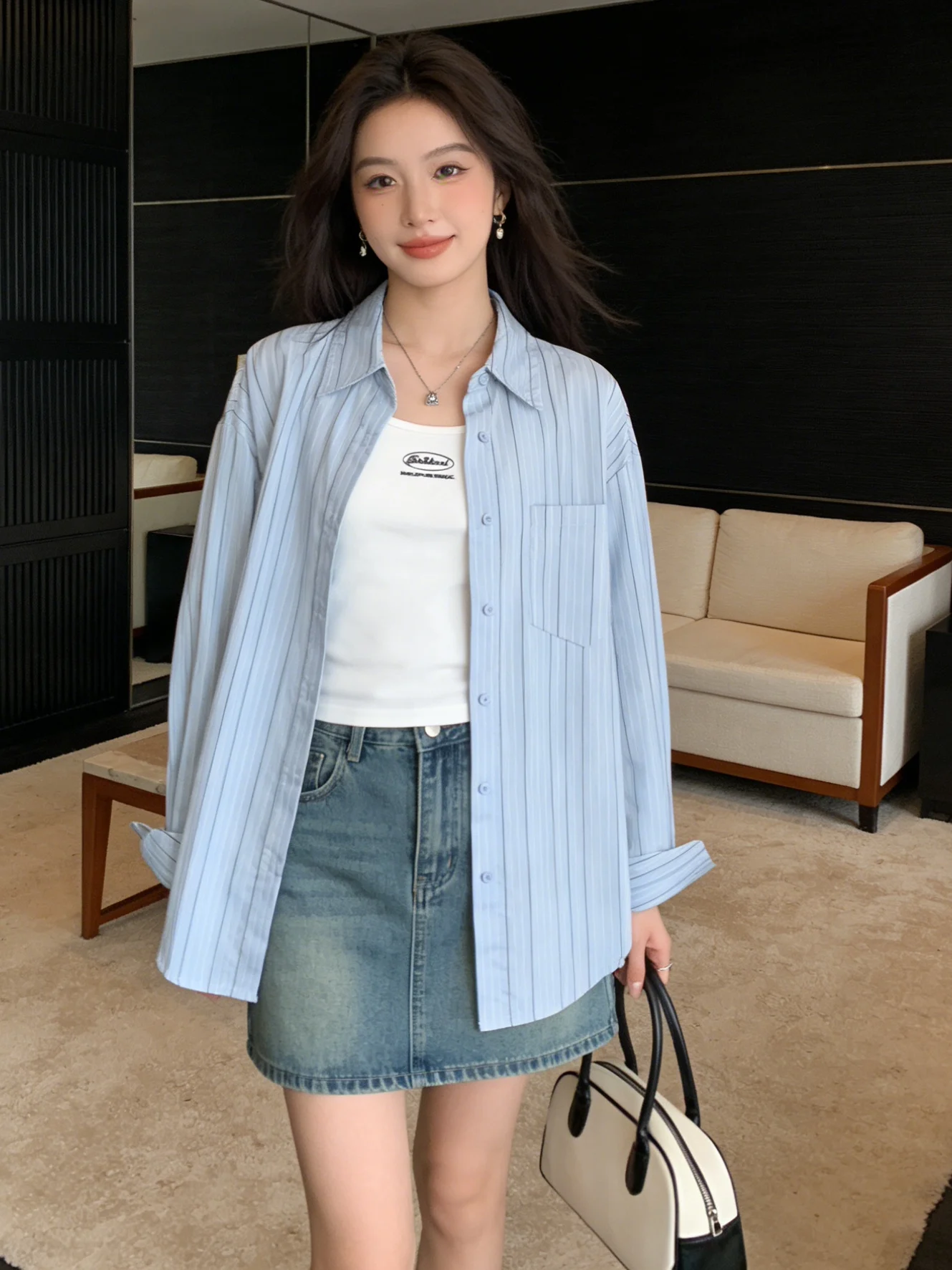 

Новый женский комплект из двух предметов: простой полосатый топ и майка на бретельках, корейский стиль, модный набор для ранней весны