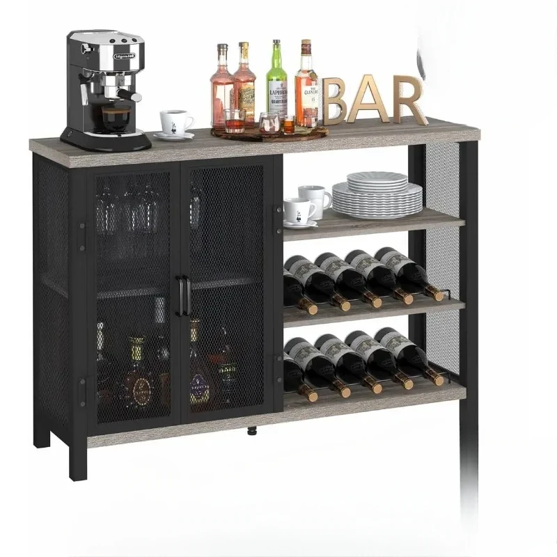 Industrial Home Bar Cabinet with Wine Rack Rustic Liquor Cabinet Bar for Home Coffee Bar Cabinet with Storage