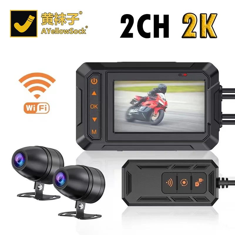 

Motorcycle Dashcam WIFI GPS 2CH Motorcycle Black Box IP67 Waterproof 2K HD Video Night Vision Video Recorder DVR