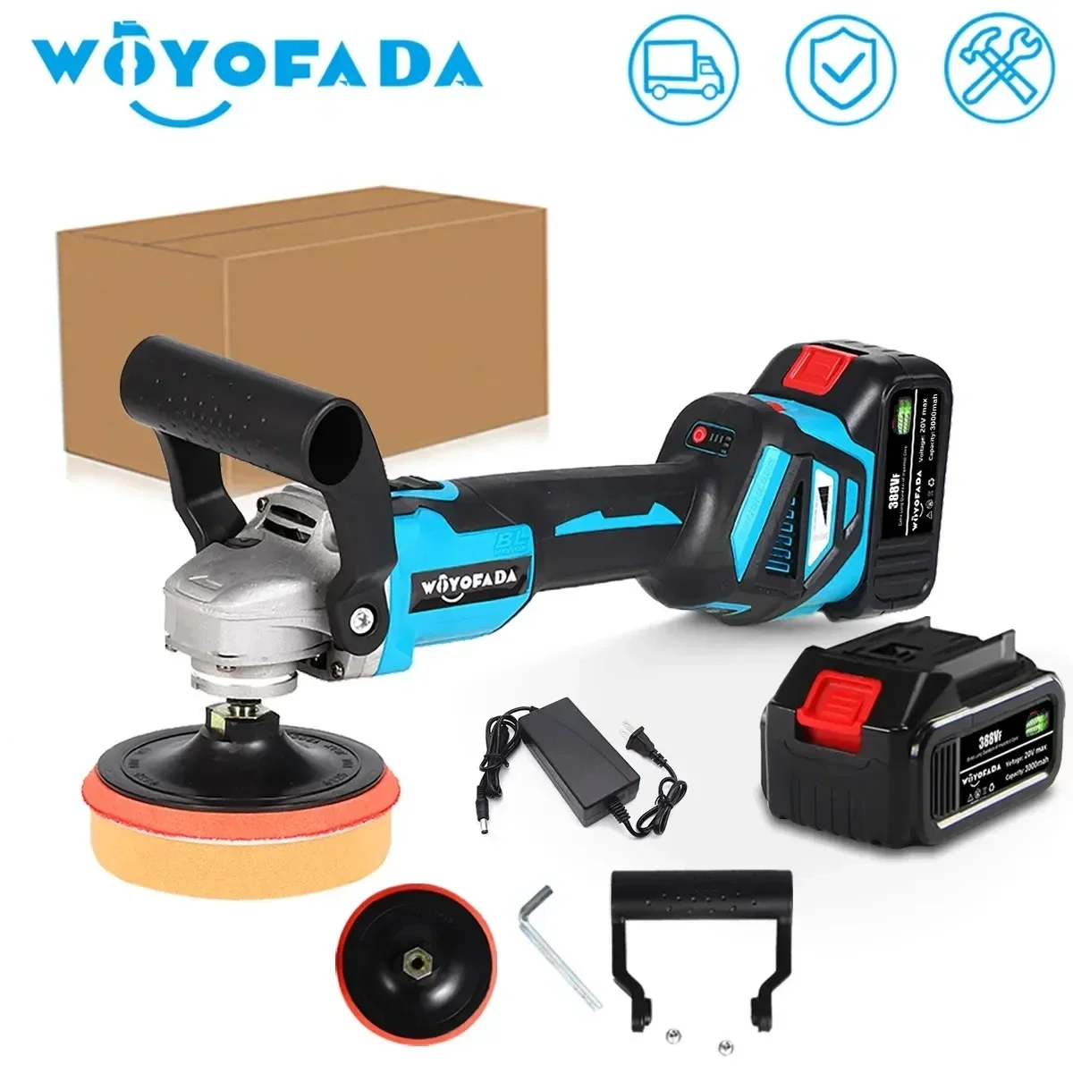 WOYOFADA Car Polisher Brushless Angle Grinder 1600W Variable Speed Car Waxing Polishing Machine For Makita 18V Battery