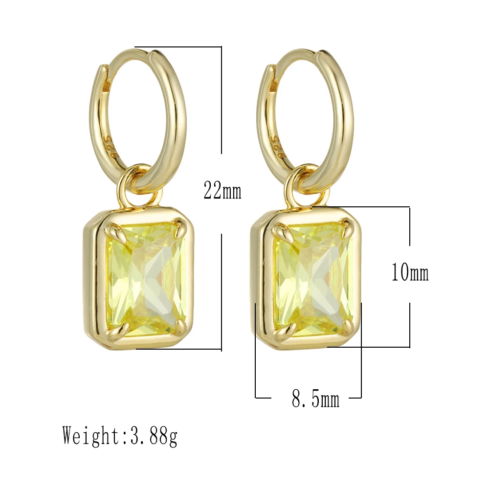 925 Silver 14K Gold Plated Plain Mini Huggie Hoops Dangle Emerald Cut Yellow CZ Cartilage Daily Women Jewelry