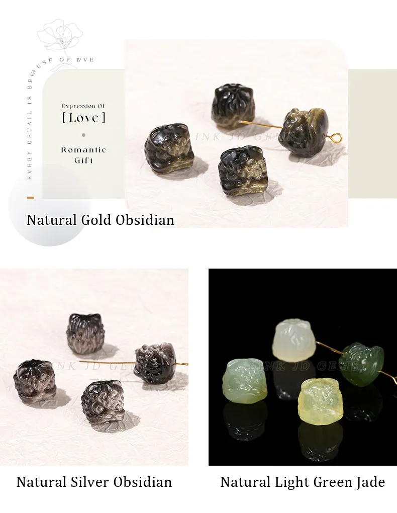 1 Stück Naturstein Fluorit Obsidian Bergkristall Geschnitzte Löwenkopf-Perlen mit Loch für Schmuckherstellung DIY Halskette Armband – Detail 15