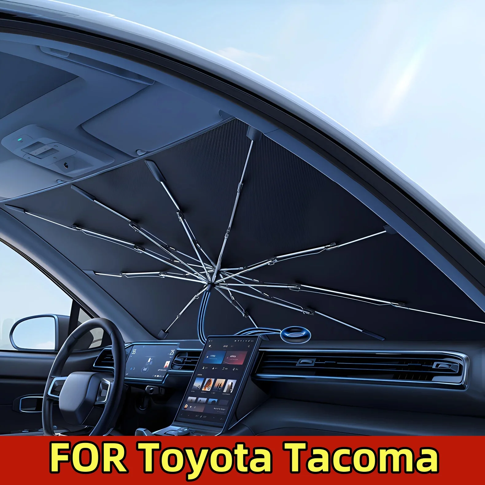 

ДЛЯ Toyota Tacoma Автомобильный зонтик 360° ° Солнцезащитный чехол на переднее лобовое стекло с тяговой веревкой, складной солнцезащитный козырек для хранения