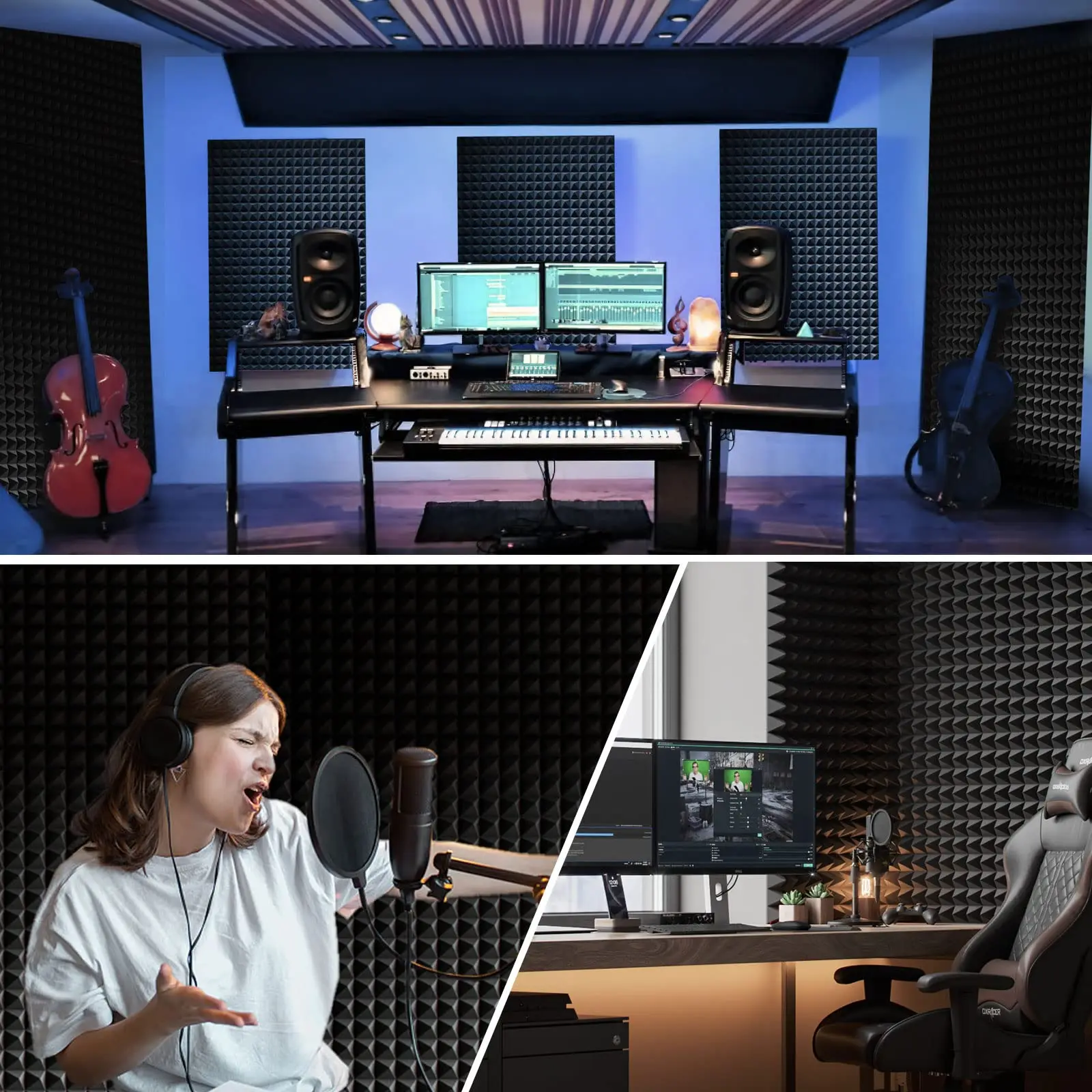 Pyramid Soundproof Foam100x50x5cm Black Self Adhesive High Density Sound Absorbing Panel 1pcs