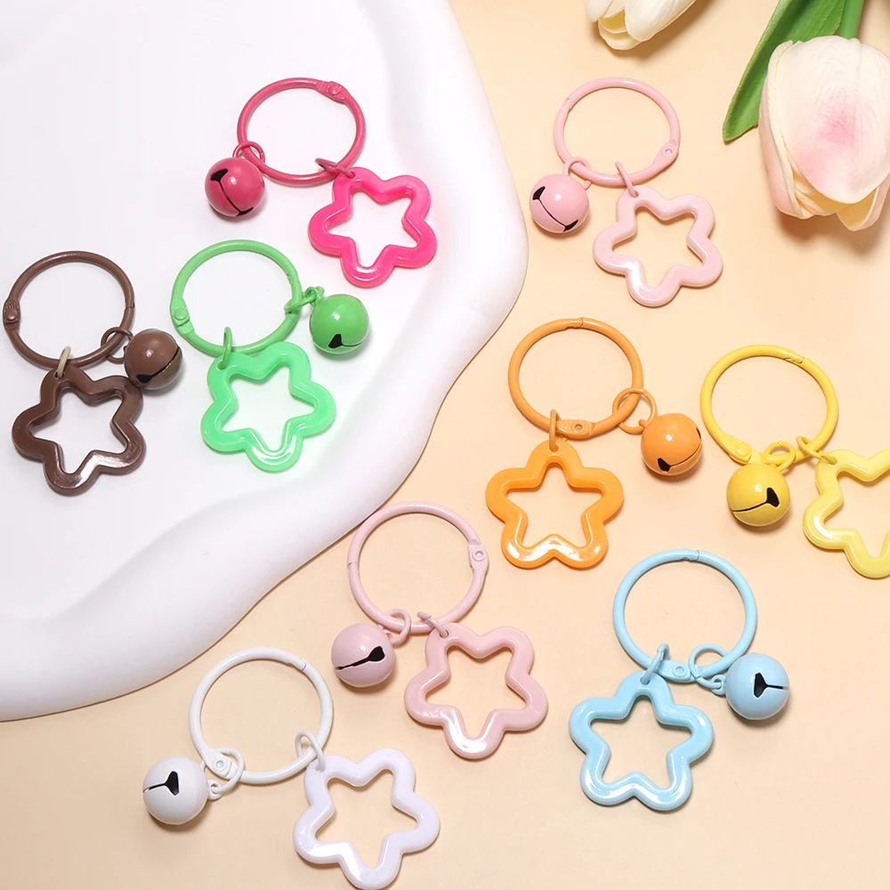 10 Stück bunte Stern-Glocken-Anhänger-Schlüsselanhänger mit offener Ring-Schnalle für die Herstellung von DIY-Schmuck, Schlüsselketten, Taschen- und Geldbörsen-Dekorationen – Detail 3