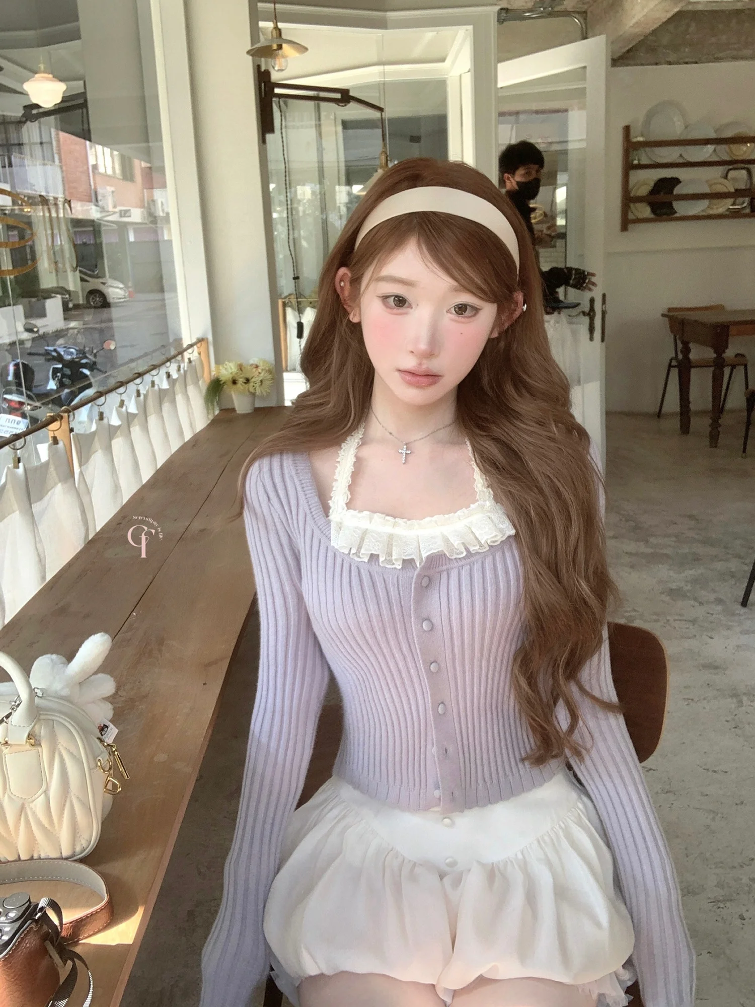 

Женское вязаное пальто Sweet Sle с длинными рукавами и фиолетовым узором в виде подвесных полосок в стиле Wind Bell Tea Par Ne