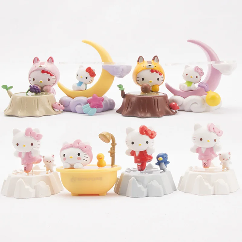 8Pcs/Sets Cartoon New Style Sanrio Moon Series 4-6CM Hello Kitty Toys Dolls Figure Model Children Birthday Gifts Home Car Decor