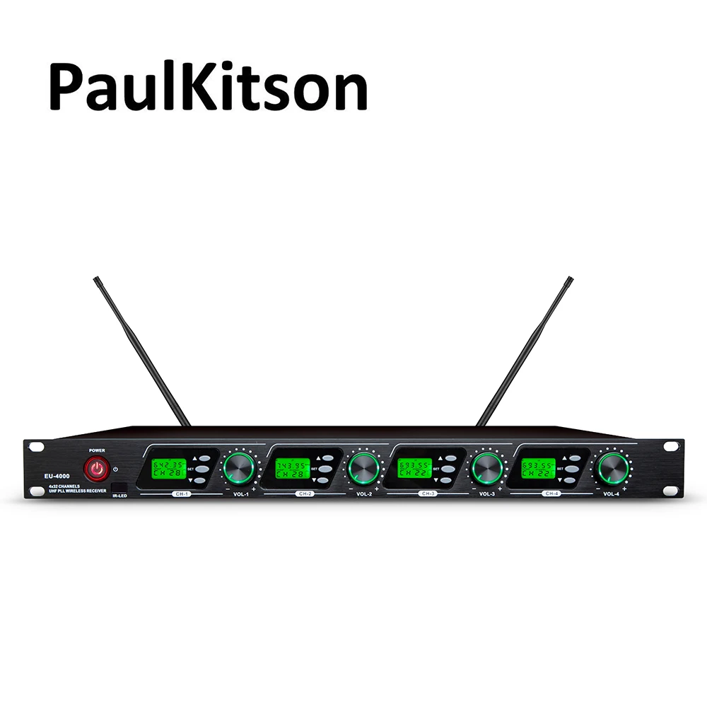 Paulkitson EU4000 Microfone Sem Fio Profissional 4 Canais Handheld Mic Lavalier Mic Para Igreja Atividade Ao Ar Livre Stage Micrófo
