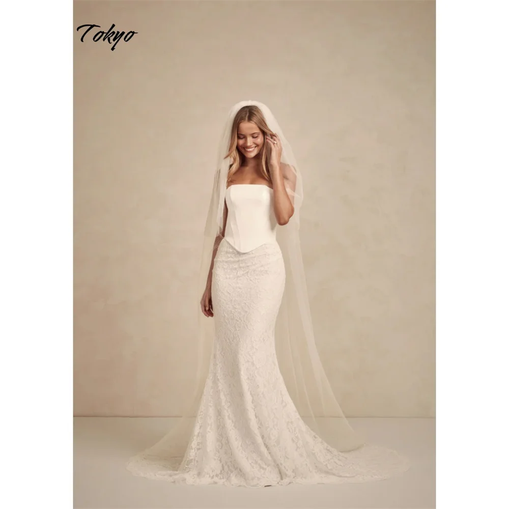 Tokyo personnalisé blanc bretelles robes de mariée sans manches élégant tribunal train robes de mariée 2025 dos zippé sirène robes de mariée