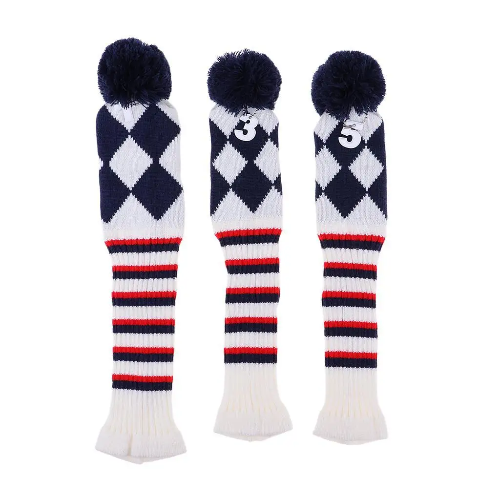 

3Pcs Knitting Headcover Long Neck Driver Fairway Woods Head Cover Sleeve