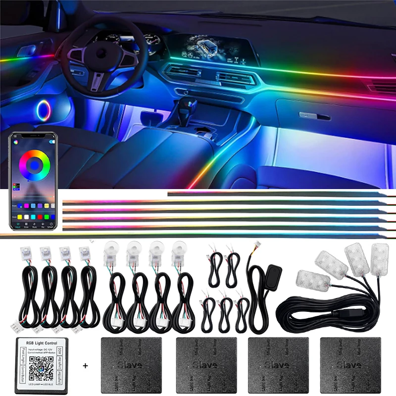 

18 in 1 Dual Zone LED Symphony Ambient Lights Car Interior Full Color Streamer RGB Neon Acrylic Strip Decoration Atmosphere Lamp