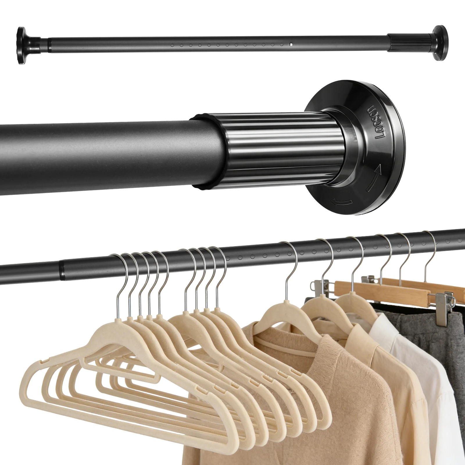 Robuste Kleiderstange für Schränke, 1,25 Zoll Verstellbare Federspannstange für Garderobe & Badezimmer-Aufbewahrung