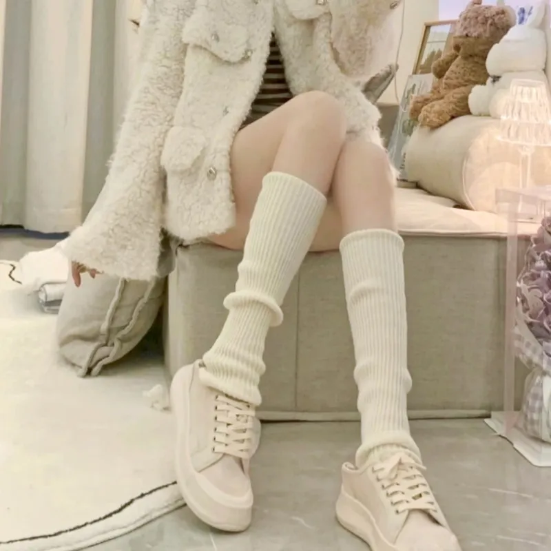 Y2K Lolita calzini lunghi donna scaldamuscoli lavorato a maglia Warm Foot Cover White Arm Warmer Ladies autunno inverno Crochet Socks Boot Cuffs