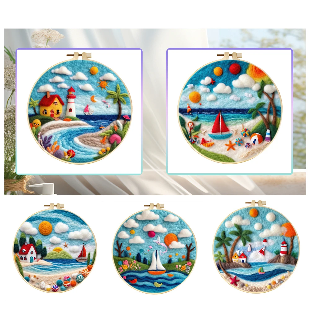 

GATYZTORY DIY Wool Felting Painting Kit With Frame Handicraft Needle Wool Painting House Scenery For Home Decors Art Craft Gift