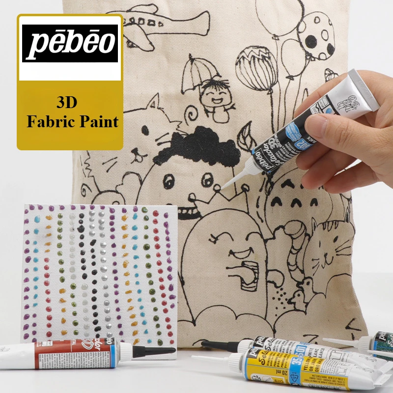 1PC PEBEO Setacolor 3D Fabric Paint 20ml Permanent Non-Toxic Textile Hook Line Pen Waterproof Diy Hand Painted Clothes Pigment