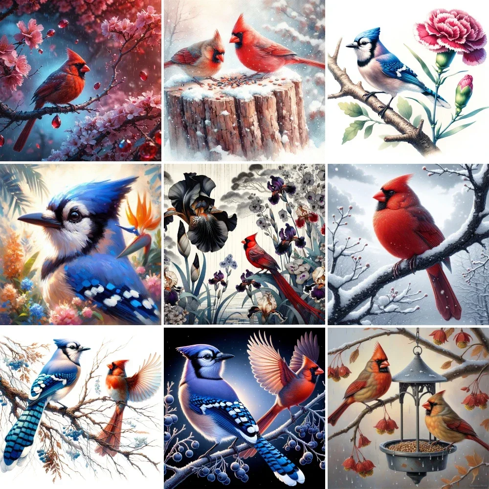 

127026 Bird Blue Jay Cardinal Paint By Numbers For Adults 40x50 Crafts Supplies For Adults Wall Art Mother's Gift