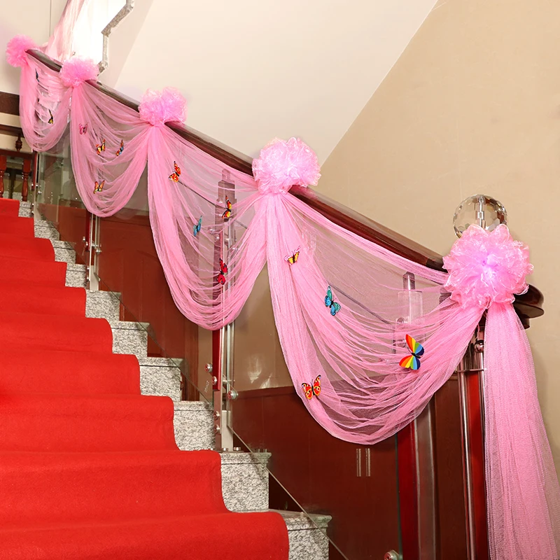 

Wedding Stair Handrail Decoration Marriage Gauze Ball Balloon Pull Flower Suit Mesh Birthday Party Supplies Layout Creative
