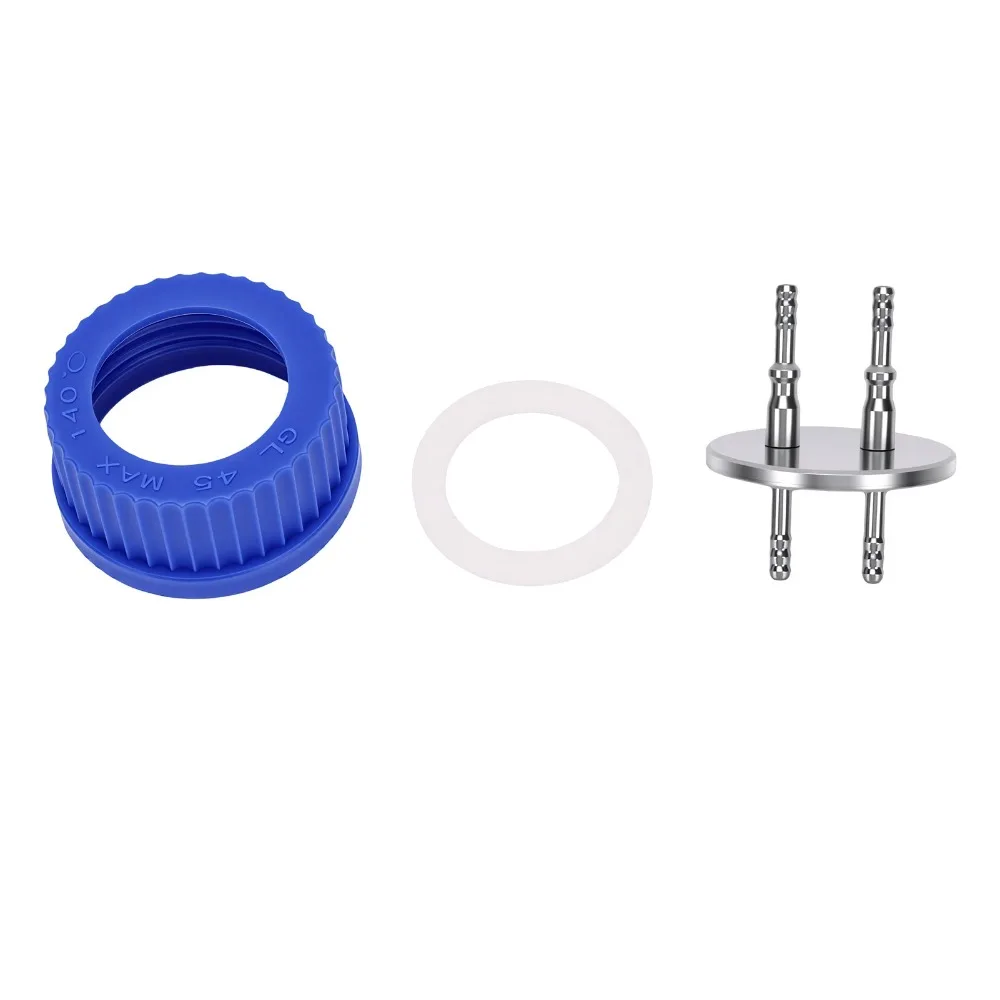 304 Stainless Steel + Plastic Safety Feeding Cap GL45 Thread 1 Port Reagent Bottle Cap Middle Solvent Storage Cap for GL45
