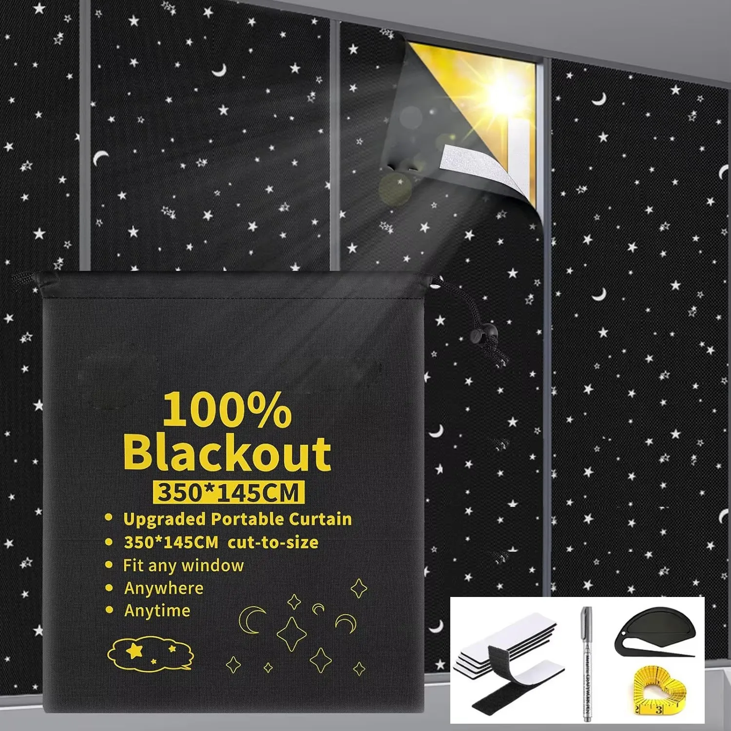 100% impermeable, cortina de tela opaca para ventana, oscurecimiento de privacidad, pegatina para ventana, DIY, corte libre, velas de sombra