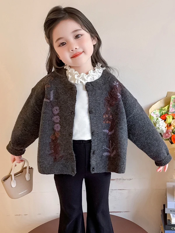 

Trendy Korean Sle Knitted Sweater ey Flaby Girl's Autumn Faion Outerwear Straight Cut Long Sve round Ne Cott...